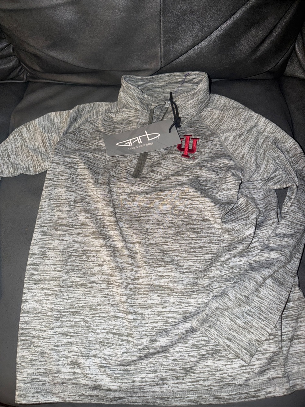 Indiana Hoosiers small Gray Marled Quarter-Zip Sweater with Red IU Logo